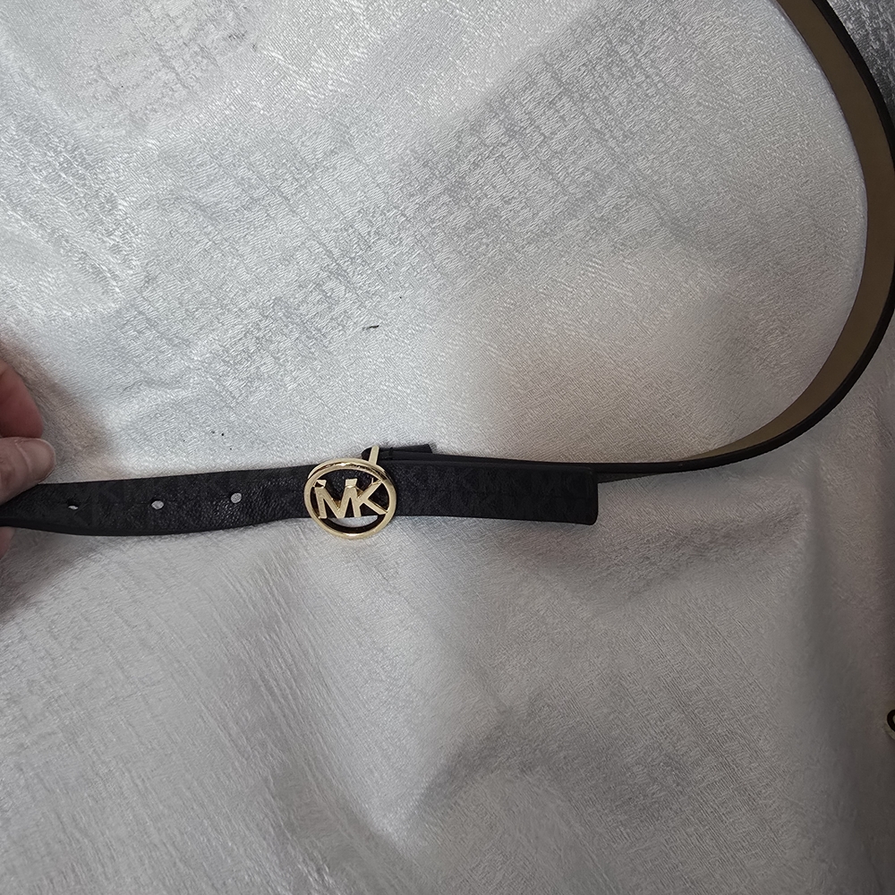 Michael Kors Black Belt with Gold Logo - Picture 3 of 5